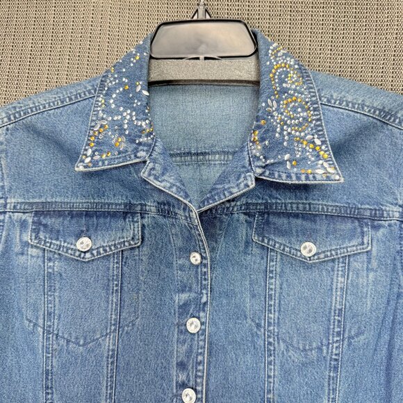 Moka Sport Womens Size Medium Rhinestone Embellished Denim Jacket - Picture 4 of 8